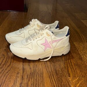Golden Goose Cream Sneakers with Pink Star